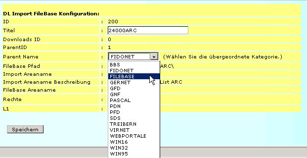 Screenshot PHP-Nuke DLIMP Admin Console Module v1.10, Neue Area: Auswahl der Kategorie